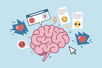 Brain rot toxic social media addiction causing depression, anxiety and negative harmful mind, online overwhelmed, cyber bullying or doomscrolling concept, human brain rot with toxic social media.