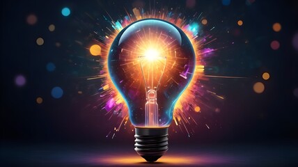 Glowing Light Bulb with Energy Explosion – Innovation & Creativity Concept