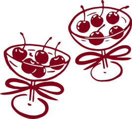 Cocktail with cherry and bow. Coquette rococo art.