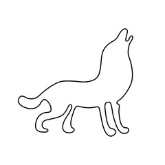 Continuous one-line drawing of a wolf howling to the sky