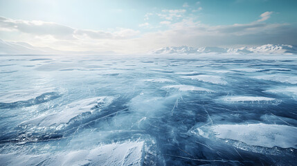 Fototapeta premium frozen lake with strong winds creating intricate patterns on its icy surface. nature visuals, climate-related themes, winter backgrounds. chill, surface, cracks, icy, frozenlake, arctic