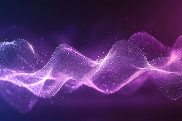 Abstract purple and blue waves with glowing particles floating against a dark background, creating a dynamic and ethereal effect