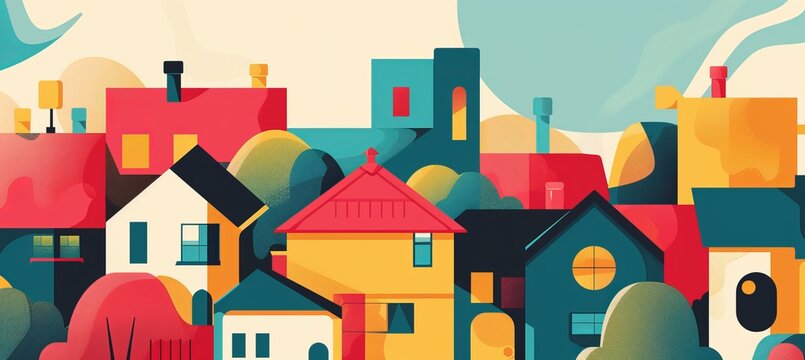 Colorful Neighborhood Illustration for Community Anti-Drug Campaign Design