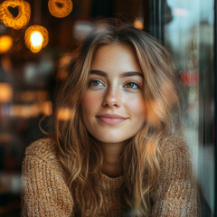 Obraz premium Young woman enjoying a cozy moment at a cafe