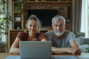 Morning stretches by the river for a fit family couple enjoying nature's calm