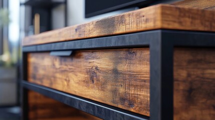 Rustic Industrial Wooden Console Table with Metal Frame