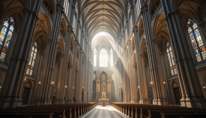 Fototapeta premium A grand European cathedral interior with towering columns