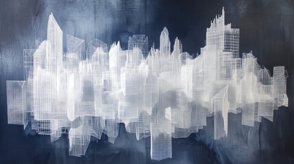Abstract cityscape, architectural, grid, digital art, for prints, posters