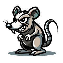 an angry mouse cartoon with sharp teeth, ready to attack. It looks grumpy