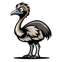 Fototapeta premium a funny cartoon emu with a surprised expression. The bird stands with its body erect
