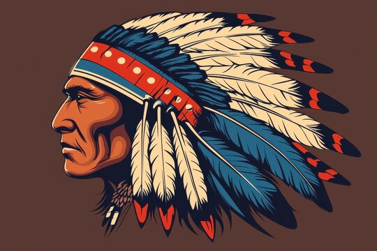 Illustration of a Native American Chief with Traditional Headdress