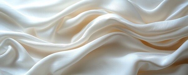 Fototapeta premium Soft flowing silk waves in a smooth white textured fabric background