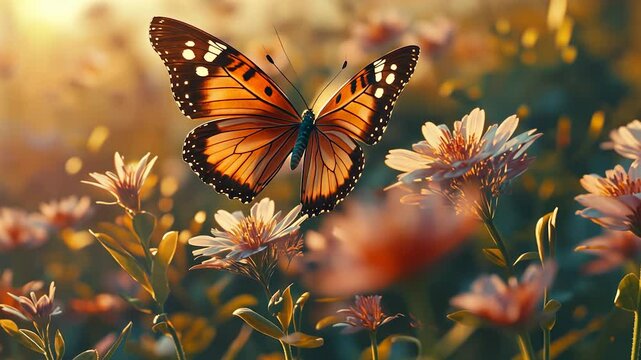 Butterfly wallpaper hd wallpaper. A butterfly in a field of flowers in the spring. A blurred background of a flying insect. Hd wallpaper of lifestyle butterflies.