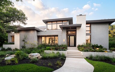 Modern house exterior with landscaping