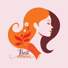 Mother with floral design, and Best mama typography vector illustration for Mother's Day