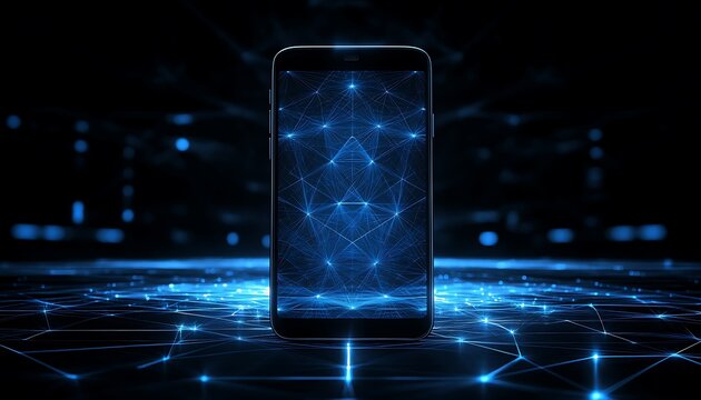 Smartphone displaying futuristic network connections.