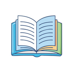 Cartoon Open Book Illustration Against a Black Background, Colorful Pages, Blue Cover, Represents Knowledge and Learning, Ideal for Educational Resources
