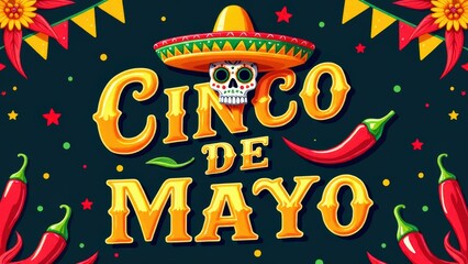 Naklejka premium Colorful Cinco de Mayo banner design with calavera skull