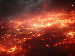 Fototapeta premium Fiery planet surface, night, cosmic dust. Background use Sci-fi
