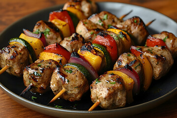 Grilled Skewers with Meat and Vegetables, A Delightful Culinary Display