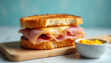 Panini sandwich with ham cheese tomato and arugula isolated on white background
