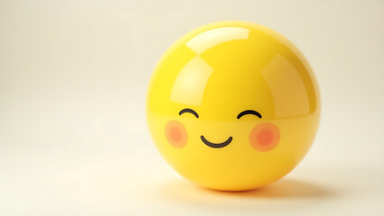 Fototapeta premium Cute 3D Smiling Yellow Sphere Emoji with Blush on a Soft Background 
