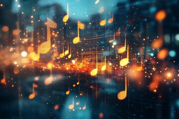 Floating music notes creating a symphony of light and sound