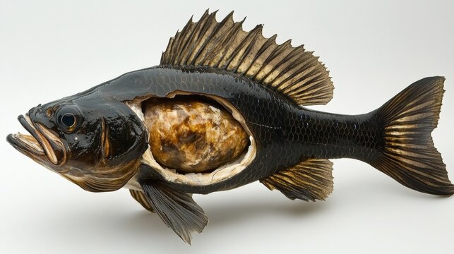 A black swallower fish with a visible outline of its large meal inside its stomach