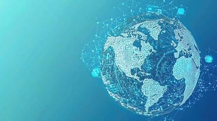 Global network graphic design, abstract, futuristic, digital art, world map