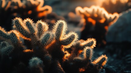 Beautiful cacti glowing in sunset