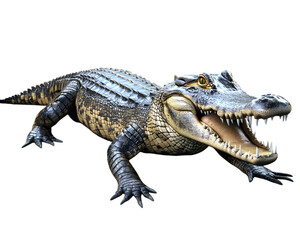 Fototapeta premium Alligator Isolated on White Background Wild Reptile Animal.