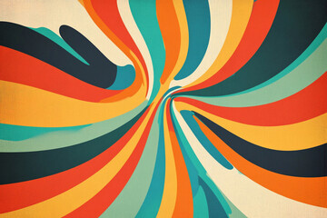 Glowing vintage 1970s-inspired background with dynamic geometric compositions and psychedelic colors