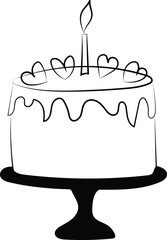 Birthday cake with candle and hearts