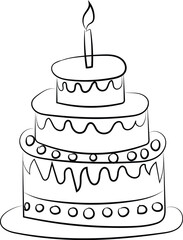 Three-tiered birthday cake with candle