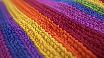 Textured rainbow array knitted colorful yarn patterns closeup studio shot