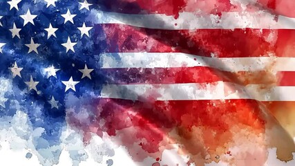 Watercolor American flag with vibrant colors and textures