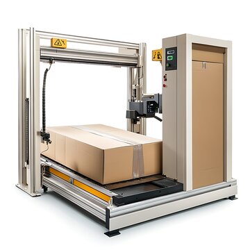 Automatic strapping machine applying strap to cardboard box, efficiency in packaging process
