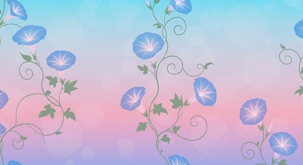 Morning Glory Floral Pattern with Pastel Colors and Seamless Design