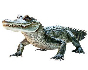 Fototapeta premium Alligator Isolated on White Background Wild Reptile Animal.