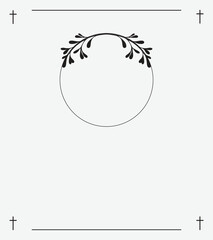 Heavenly Funeral Invitation Card with Soft Light Background, Ornate Cross Frames, Gentle Leaf Accents, and Space for Prayerful Memory Text and Photo Tribute