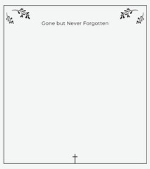 Obraz premium Graceful Funeral Memory Card with Light Angelic Background, Decorative Holy Borders, Gentle Leaves, and Room for Spiritual Tribute and Personal Photograph