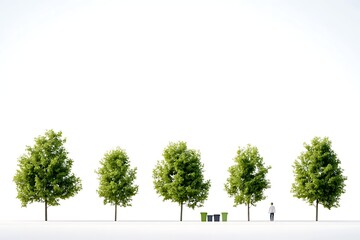 Obraz premium Row of Lush Trees and Bins on White Background