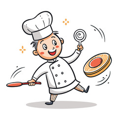 Cheerful chef juggling food items