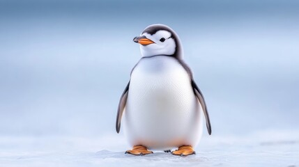 Adorable penguin chick on ice