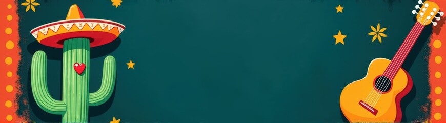Happy cinco de mayo cactus mariachi web banner
