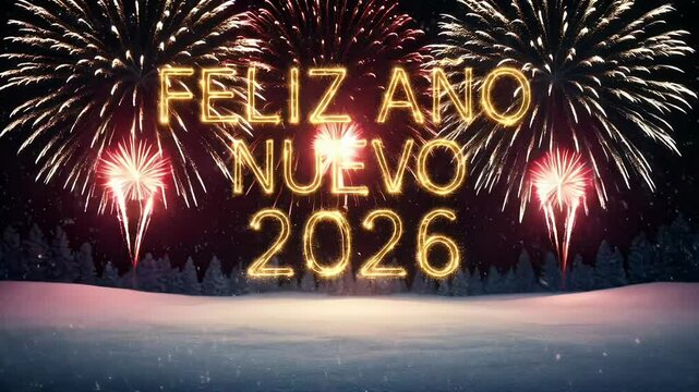 Feliz A&ntilde;o Nuevo 2026  fuegos artificiales v&iacute;deo 4k.