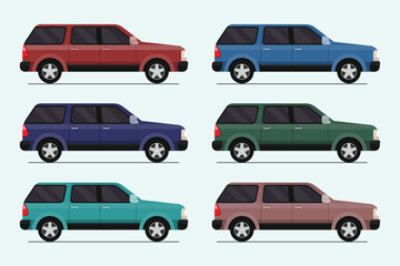 SUV Classic Vintage Car Side View - Vector Illustration in Multiple Colors