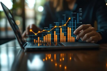 Business professional analyzing financial data with digital chart visualization