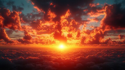 Fiery sunset above a sea of clouds.