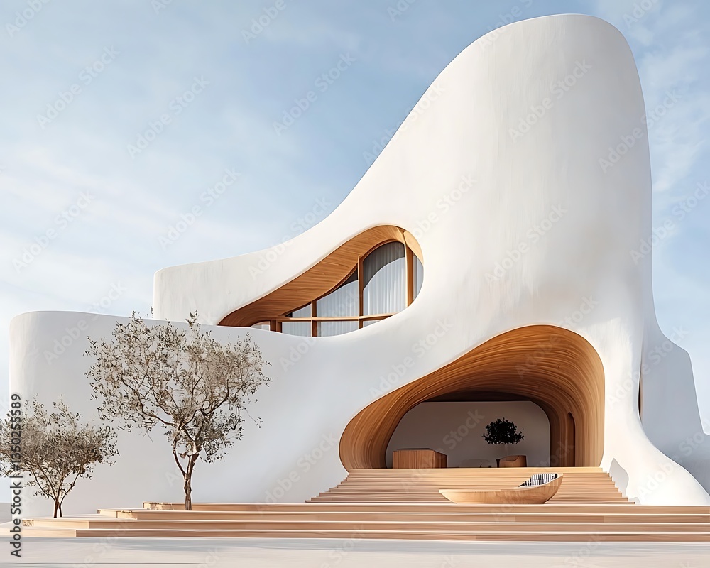 Poster Modern, organic architecture with layered forms
